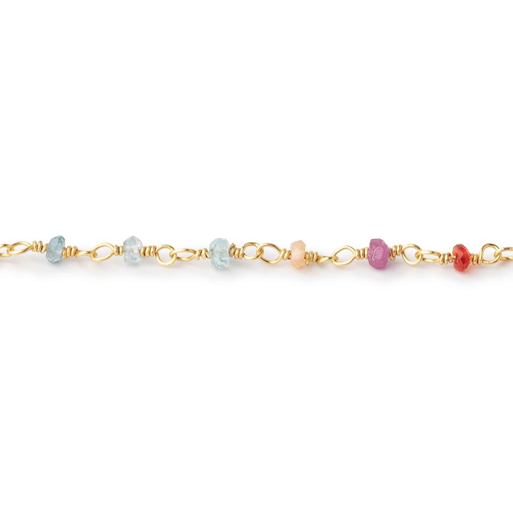 2.5mm Multi Gemstone Faceted Rondelles on Vermeil Chain by the Foot 43 beads - Beadsofcambay.com