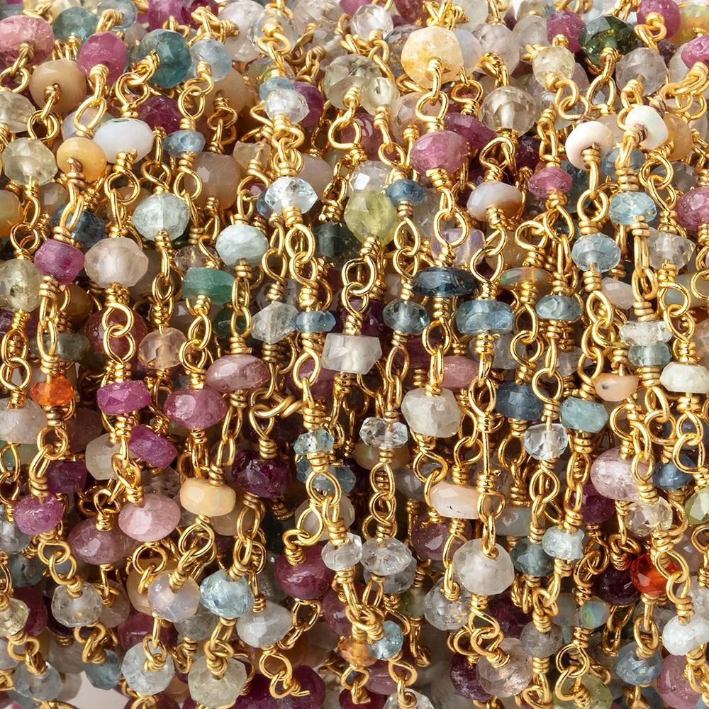 2.5mm Multi Gemstone Faceted Rondelles on Vermeil Chain by the Foot 43 beads - Beadsofcambay.com