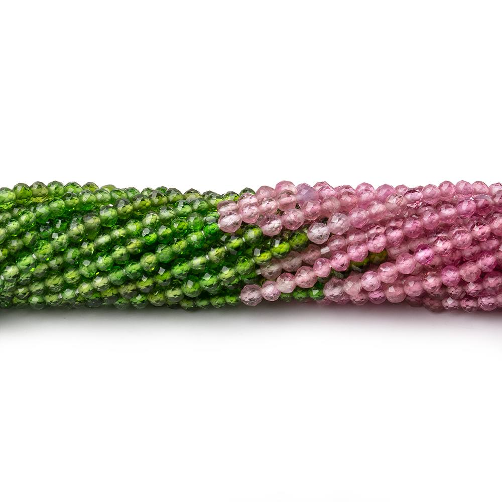 2.5mm Pink & Green Tourmaline Micro Faceted Round Beads 12.5 inch 160 pieces