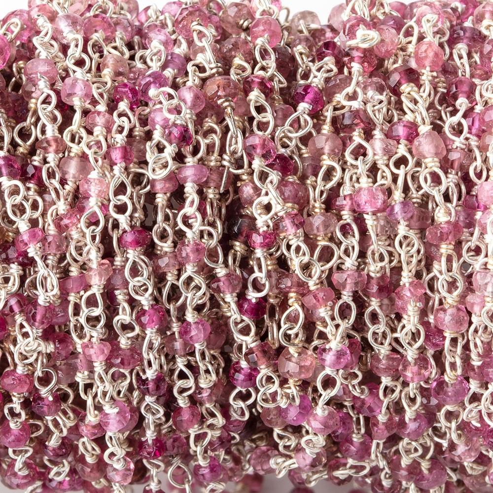 2.5mm Pink Tourmaline Faceted Rondelles on .925 Silver Chain by the Foot - Beadsofcambay.com