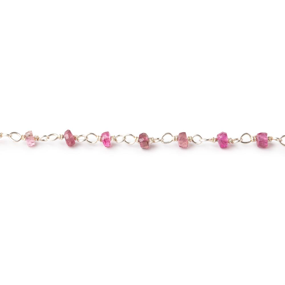 2.5mm Pink Tourmaline Faceted Rondelles on .925 Silver Chain by the Foot - Beadsofcambay.com