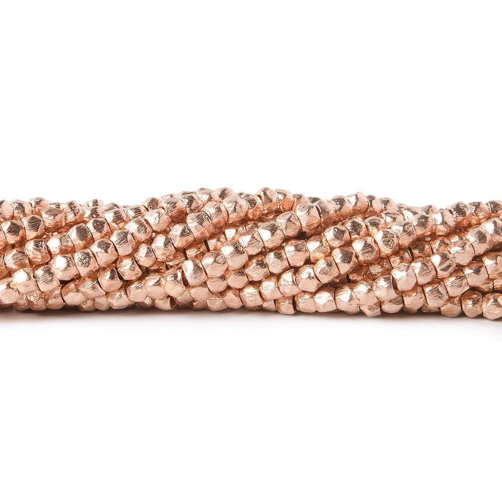 2.5mm Rose Gold plated Copper Brushed Faceted Nugget Beads 8 inch 90 beads - Beadsofcambay.com