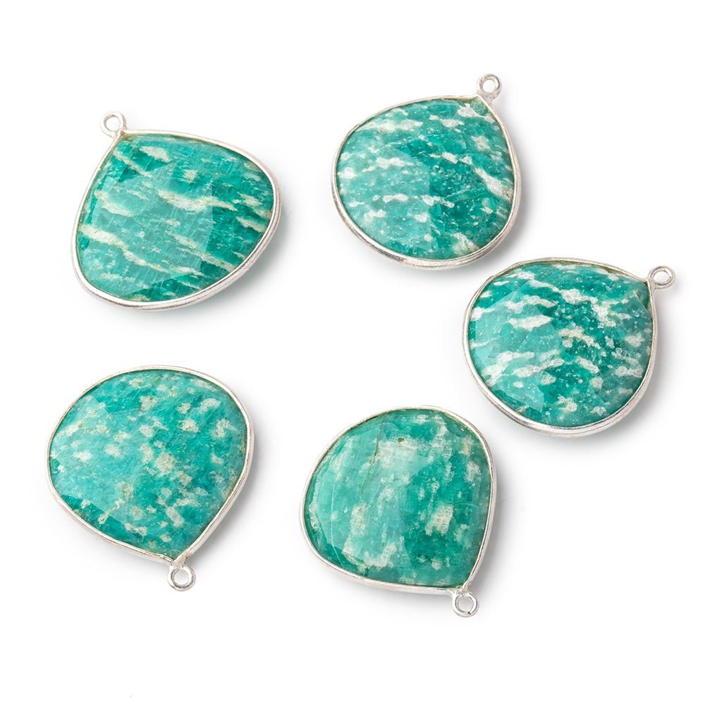 25mm Sterling Silver Bezeled Russian Amazonite Faceted Heart Focal Bead 1 piece - Beadsofcambay.com