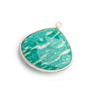 25mm Sterling Silver Bezeled Russian Amazonite Faceted Heart Focal Bead 1 piece - Beadsofcambay.com