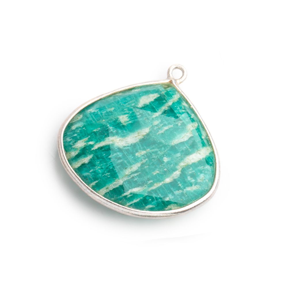 25mm Sterling Silver Bezeled Russian Amazonite Faceted Heart Focal Bead 1 piece - Beadsofcambay.com