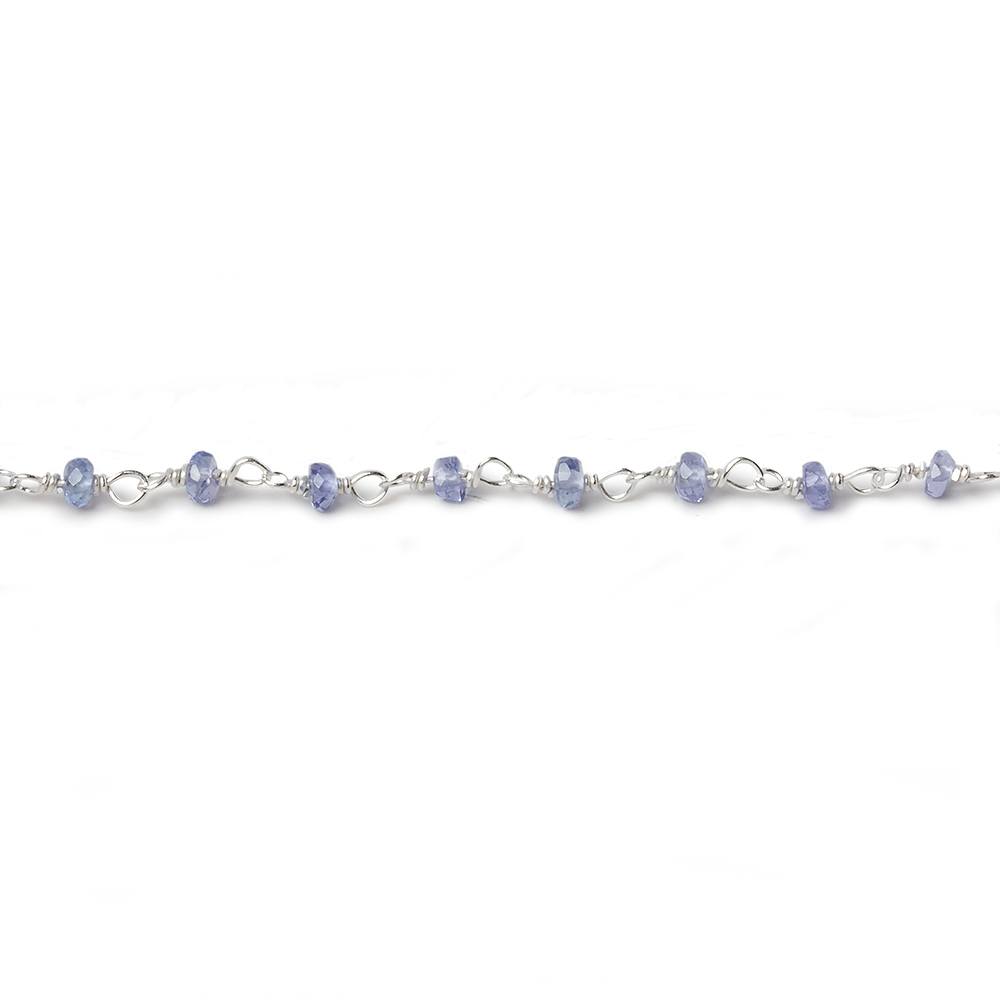 2.5mm Tanzanite faceted rondelle .925 Silver Chain by the foot 44 beads - Beadsofcambay.com