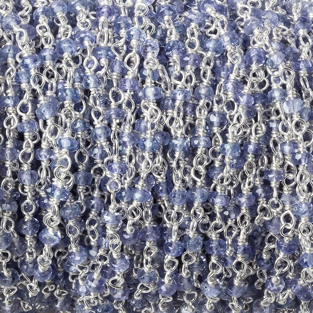 2.5mm Tanzanite faceted rondelle .925 Silver Chain by the foot 44 beads - Beadsofcambay.com