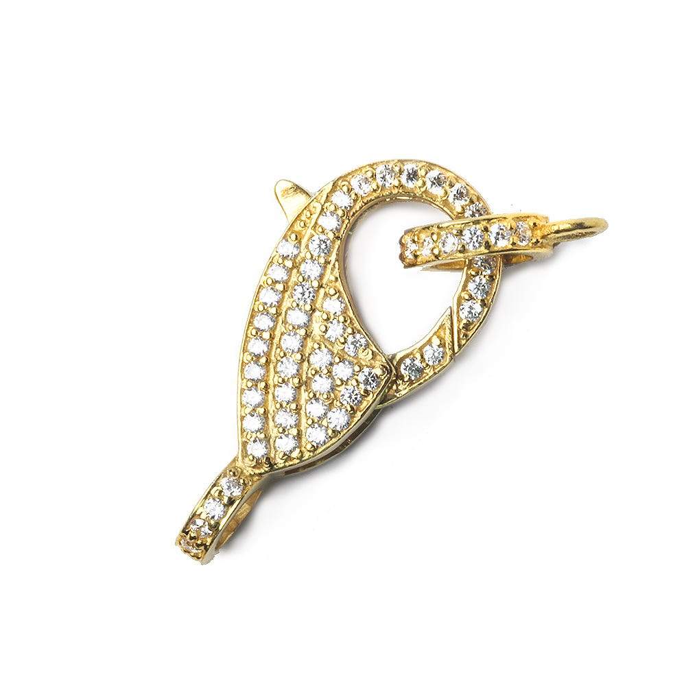 25x11mm Vermeil Pave CZ Lobster Clasp with CZ Ring 1 piece - Beadsofcambay.com