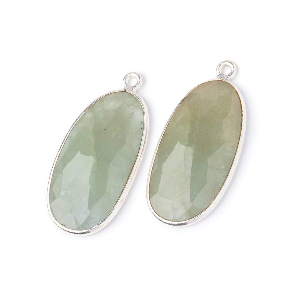 25x13.5mm .925 Silver Bezel Beryl Faceted Freeform Set of 2 Pendants - Beadsofcambay.com