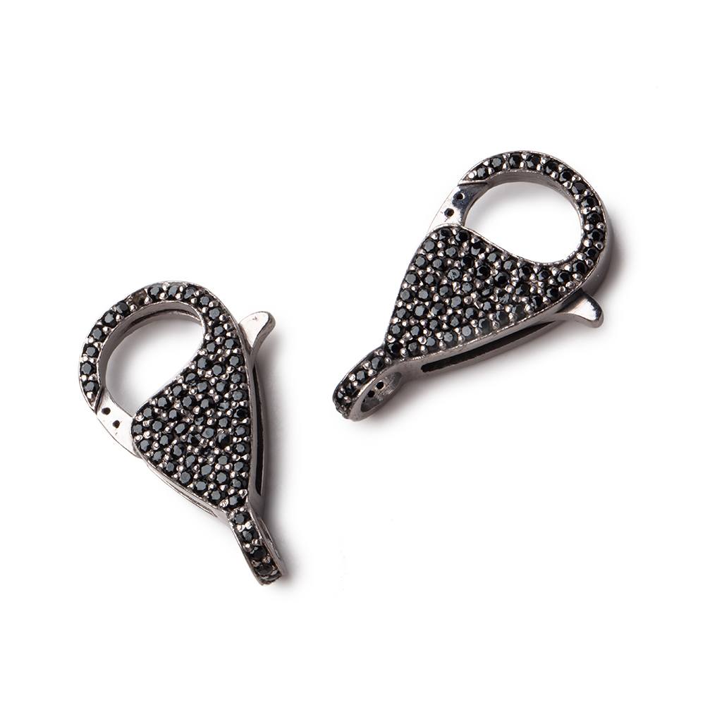 25x13mm Black Gold .925 Silver Pave Black CZ Lobster Clasp 1 piece - Beadsofcambay.com
