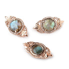 25x13mm Rose Gold Bezel CZ & Labradorite Fleur de lis Coin East West Connector 1 focal bead - Beadsofcambay.com