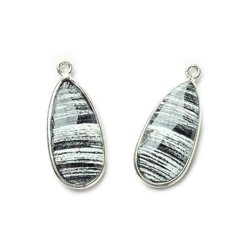 25x13mm Sterling Silver .925 Bezeled Banded Zebra Jasper Pear Set of 2 pendants - Beadsofcambay.com