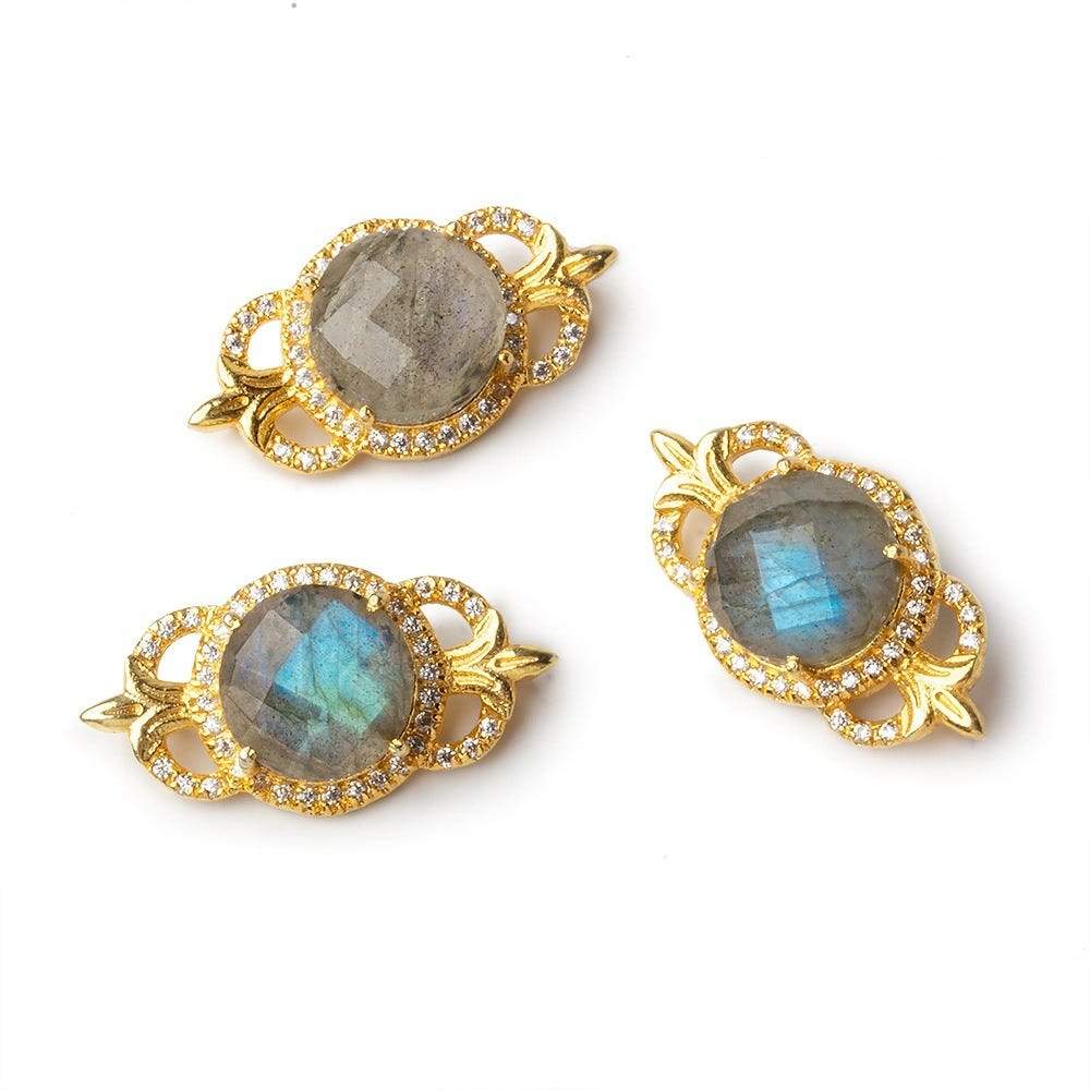 25x13mm Vermeil CZ Bezel Labradorite Fleur-De-Lis Coin 1 Connector - Beadsofcambay.com