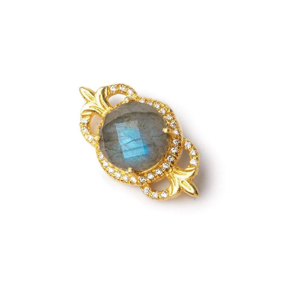 25x13mm Vermeil CZ Bezel Labradorite Fleur-De-Lis Coin 1 Connector - Beadsofcambay.com