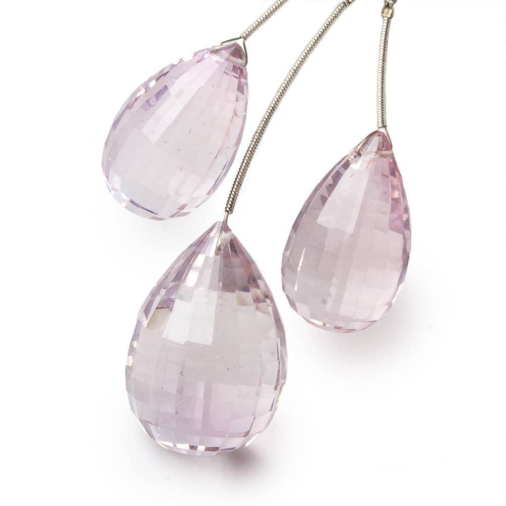 25x14mm, 26x15mm, 29x19mm Pink Amethyst checkerboard faceted tear drop bead Set of 3 AAA - Beadsofcambay.com