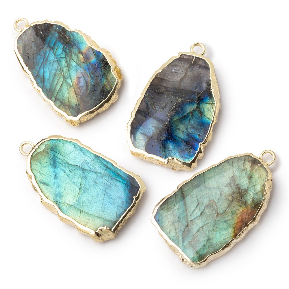 25x16mm Gold Leafed Labradorite Slice Focal Bead 1 piece - Beadsofcambay.com