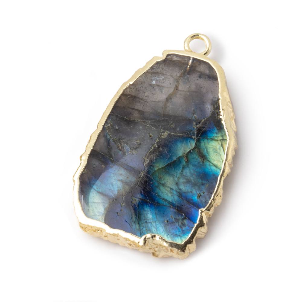 25x16mm Gold Leafed Labradorite Slice Focal Bead 1 piece - Beadsofcambay.com