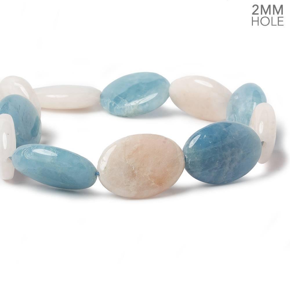 25x18mm Aquamarine & Morganite plain oval beads 17 inch 17 large hole beads - Beadsofcambay.com