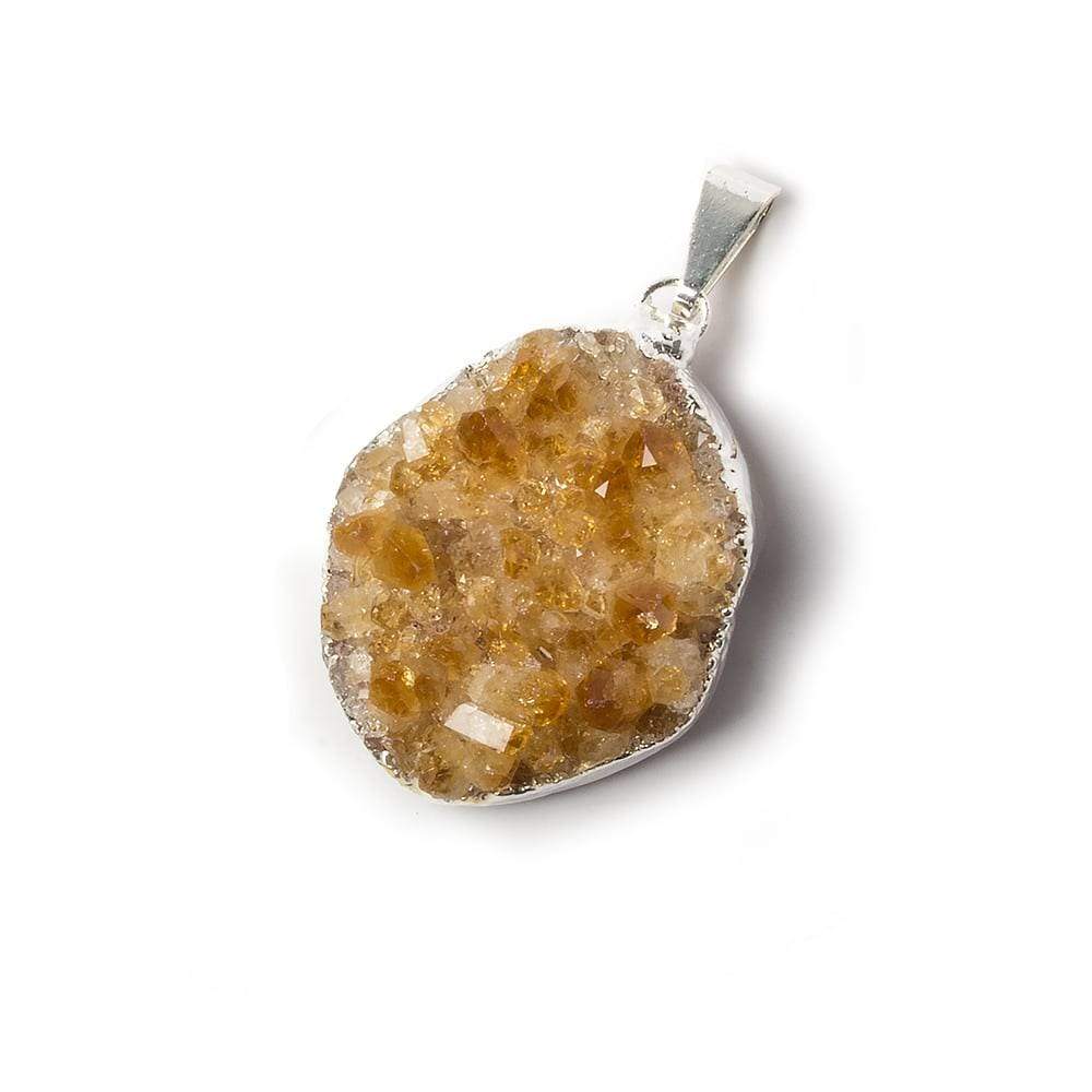 25x20mm average Silver Leaf Citrine Drusy Pendant & Bail 1 piece - Beadsofcambay.com
