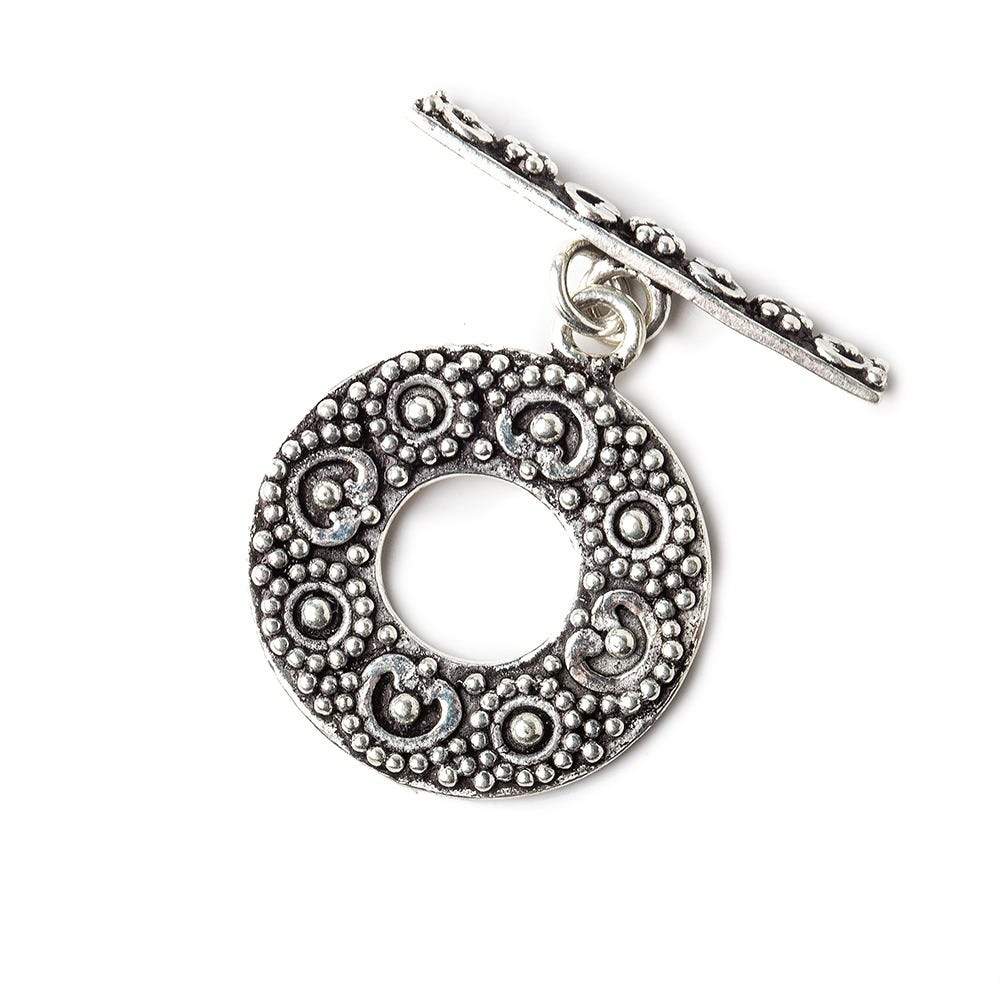 25x21mm Antiqued Sterling Silver Toggle Round Heart Miligrain Design 1 piece - Beadsofcambay.com