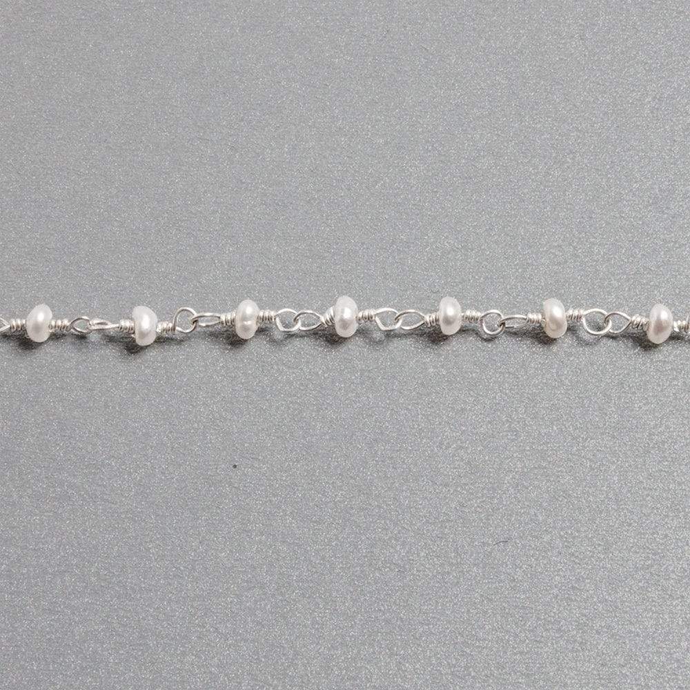 2.5x2mm White Baroque Freshwater Pearl Sterling Silver Chain by the foot - Beadsofcambay.com