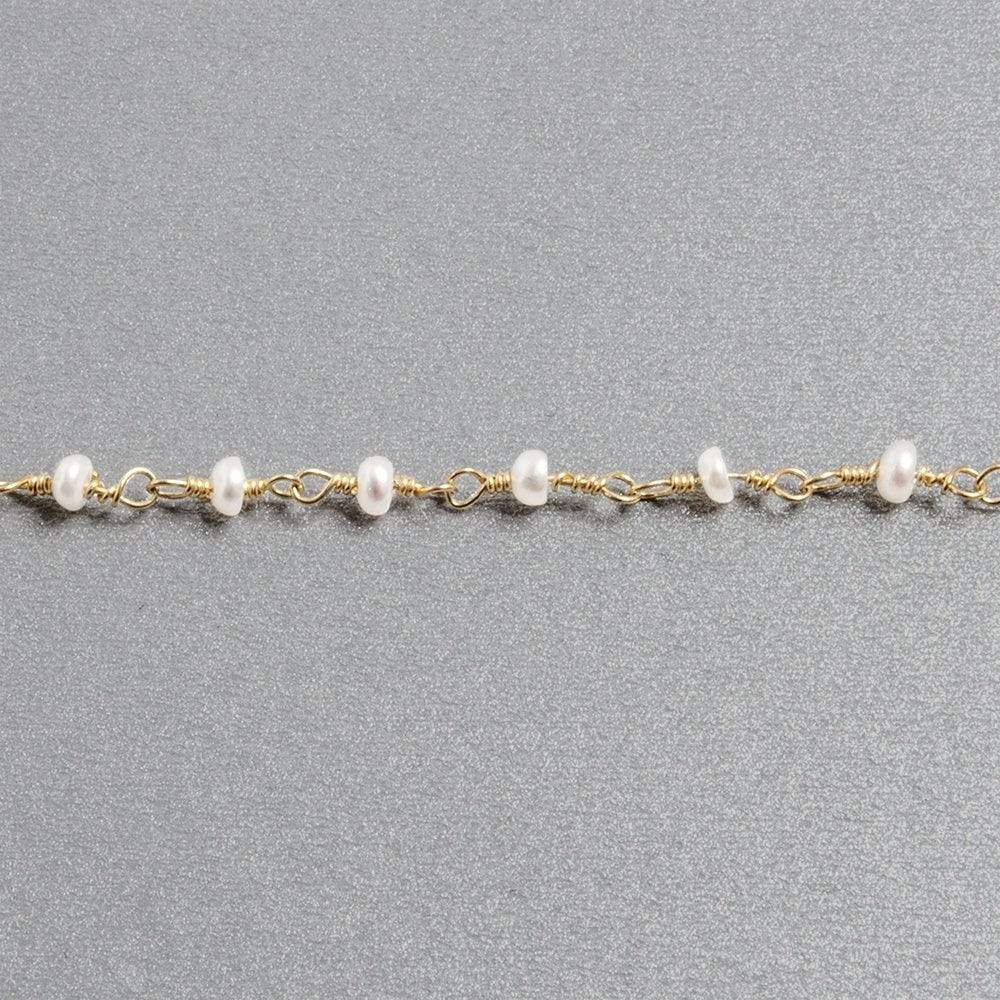 2.5x2mm White Button Freshwater Pearl Vermeil Chain by the foot 40 beads - Beadsofcambay.com