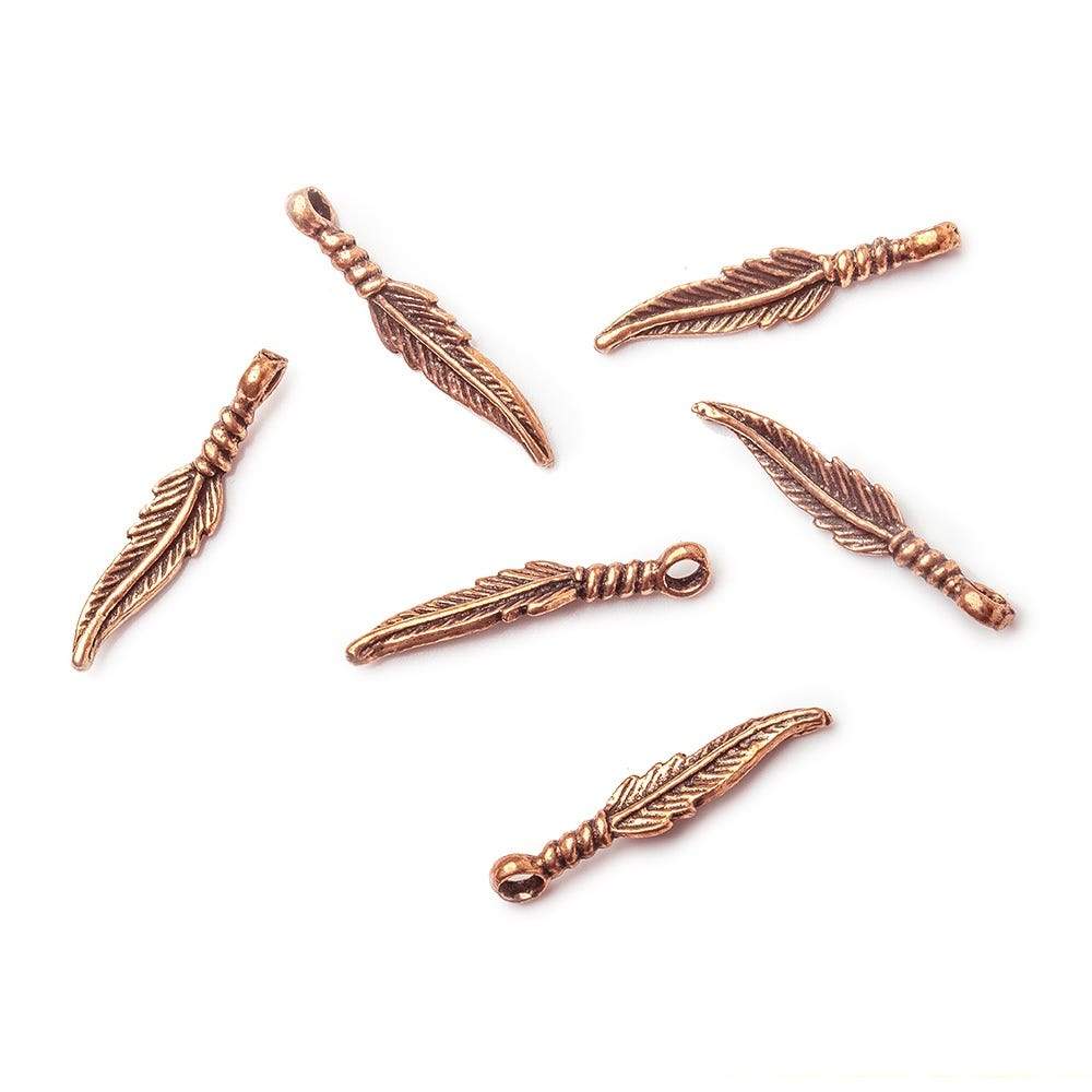 25x5x2mm Copper Charm, Feather Set of 6 - Beadsofcambay.com