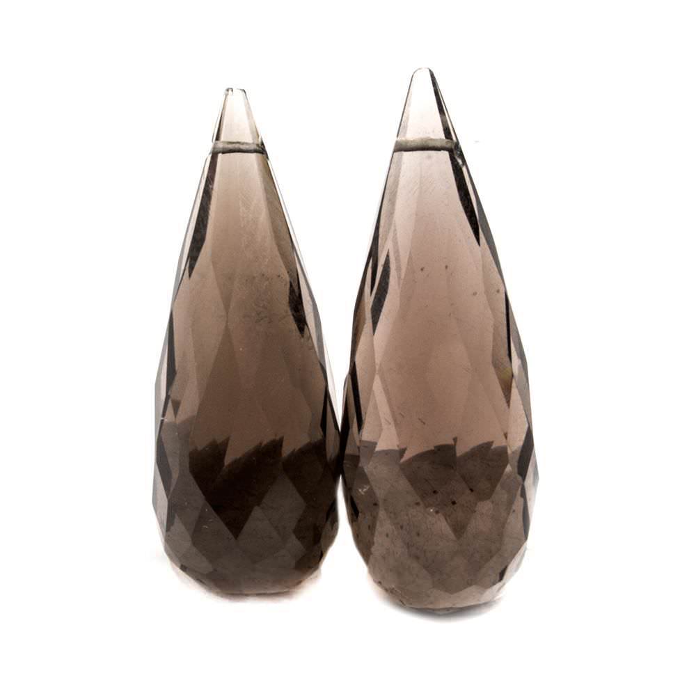 25x9-27x9mm Smoky Quartz Faceted Tear Drop Focal Bead Set of 2 - Beadsofcambay.com