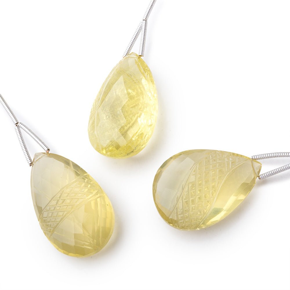 26-27mm Lemon Quartz Hand Carved Pear Focal Bead 1 piece - Beadsofcambay.com