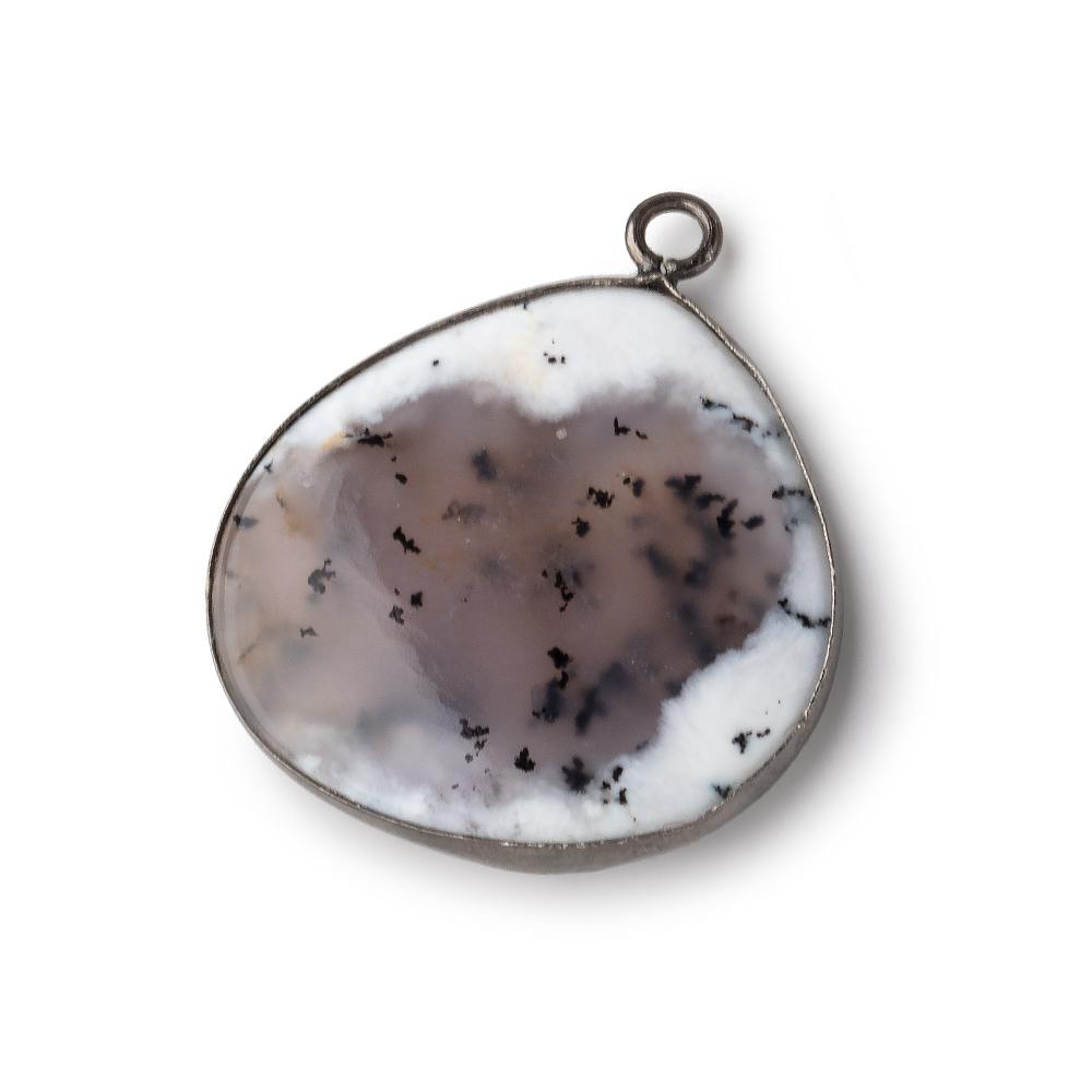 26mm Black Gold Bezel Dendritic Opal Plain Heart Pendant 1 piece - Beadsofcambay.com