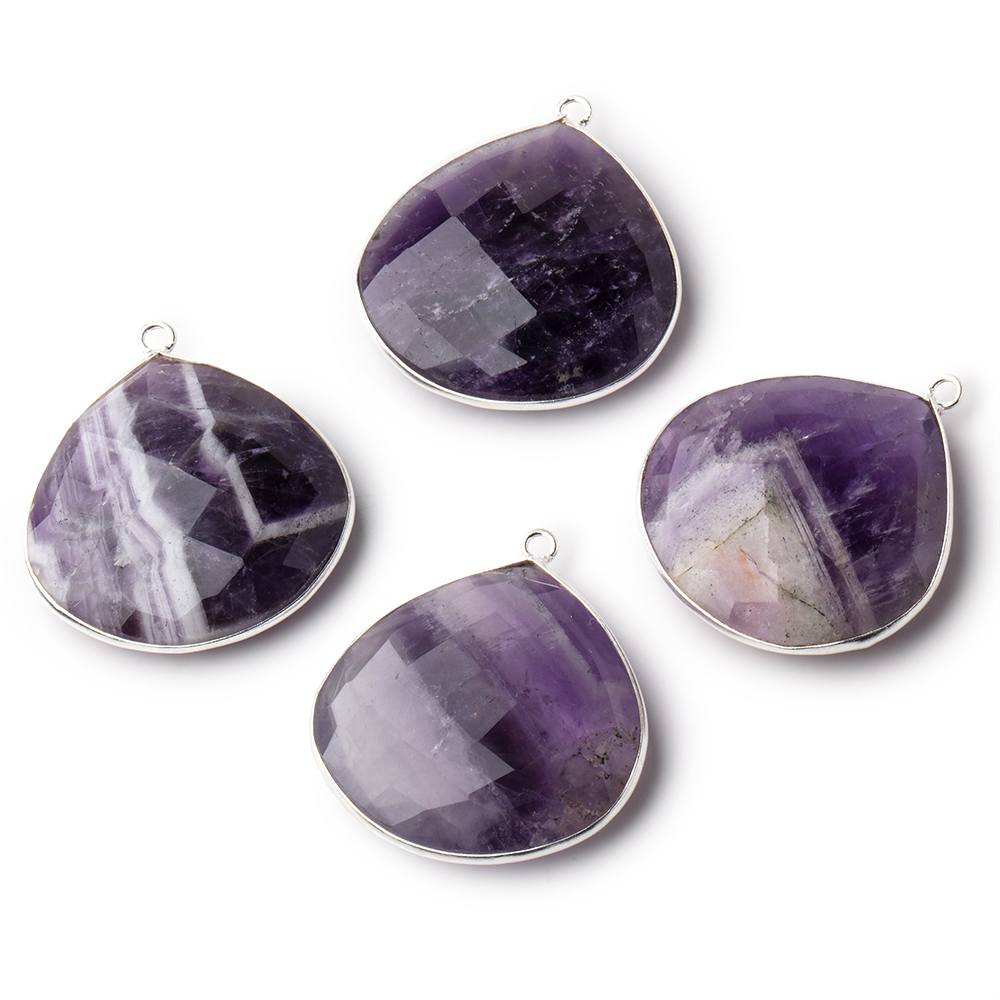 26mm Silver .925 Bezel Cape Amethyst Faceted Heart Focal 1 Piece - Beadsofcambay.com