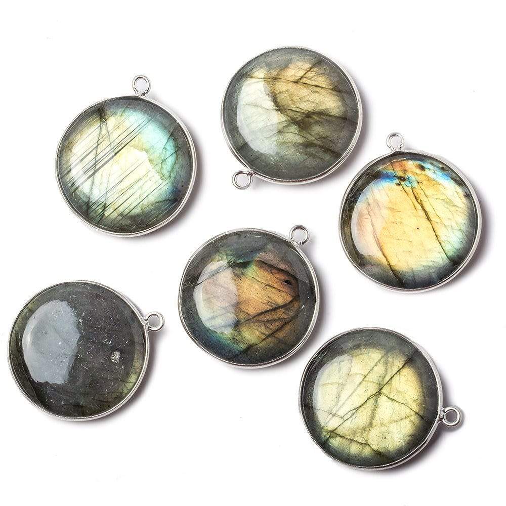 26mm Sterling Silver Bezel Labradorite plain coin Pendant 1 focal bead - Beadsofcambay.com