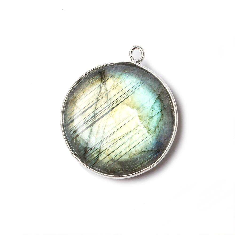 26mm Sterling Silver Bezel Labradorite plain coin Pendant 1 focal bead - Beadsofcambay.com