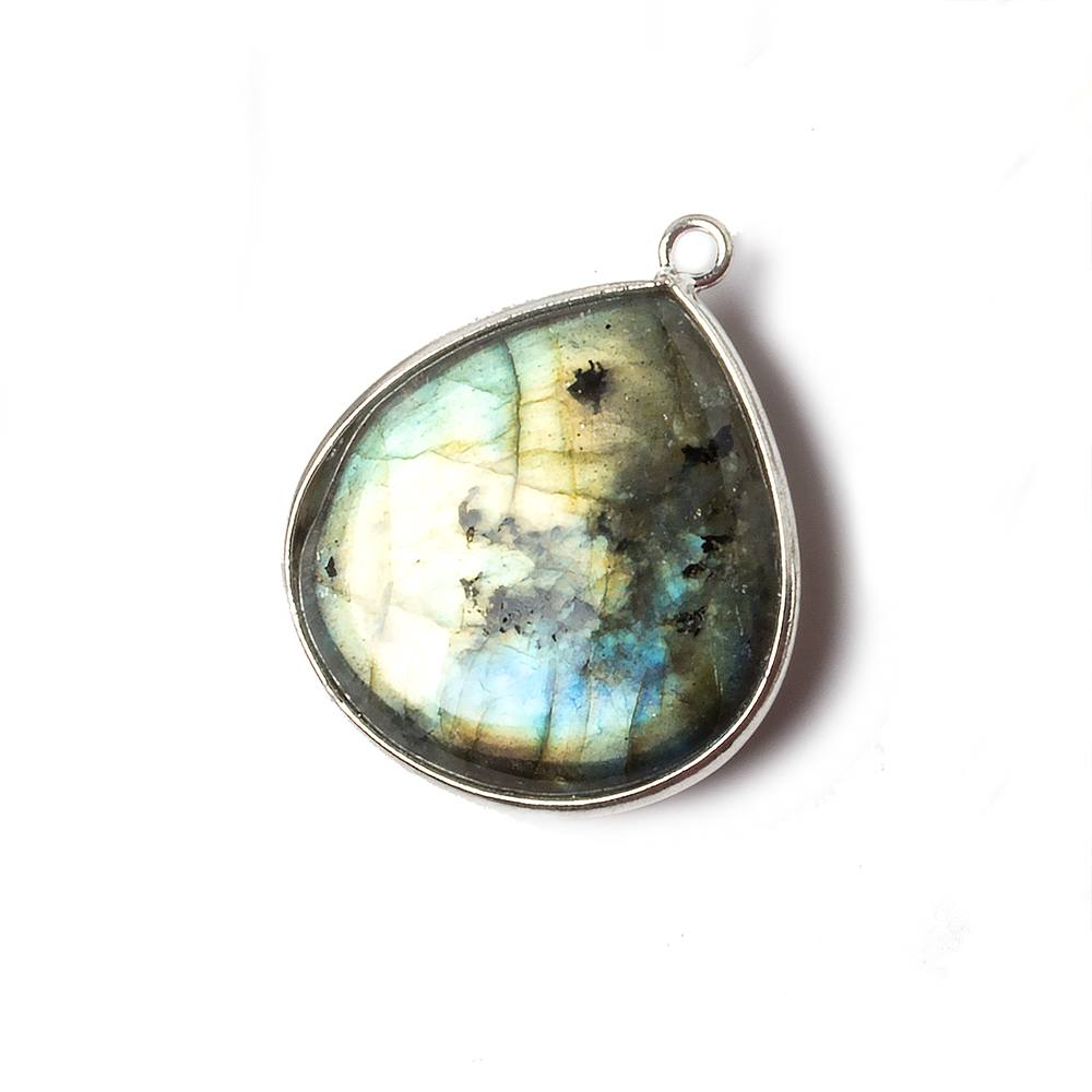 26mm Sterling Silver Bezel Labradorite plain heart Pendant 1 focal bead - Beadsofcambay.com