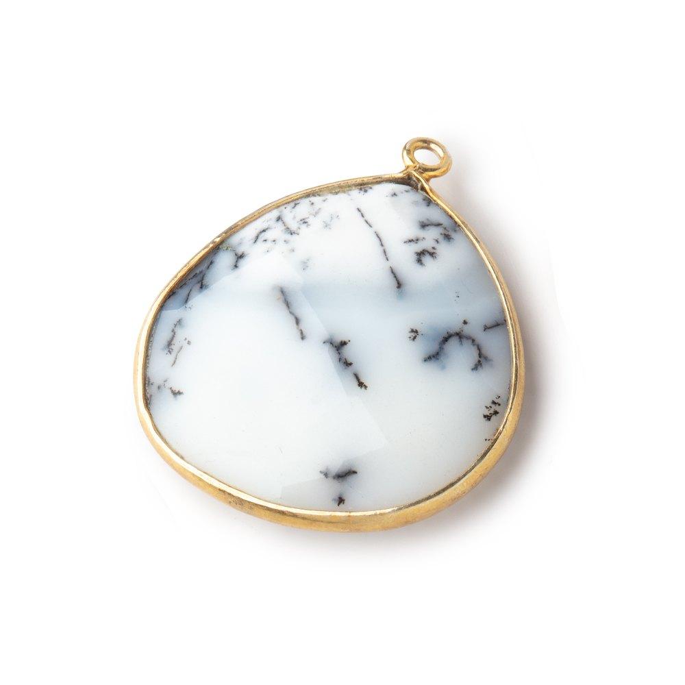 26mm Vermeil Bezel Dendritic Opal Faceted Heart Pendant 1 piece - Beadsofcambay.com