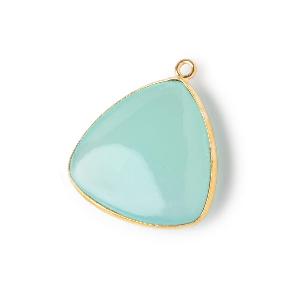 26mm Vermeil Bezel Seafoam Chalcedony Plain Triangle Pendant 1 piece - Beadsofcambay.com