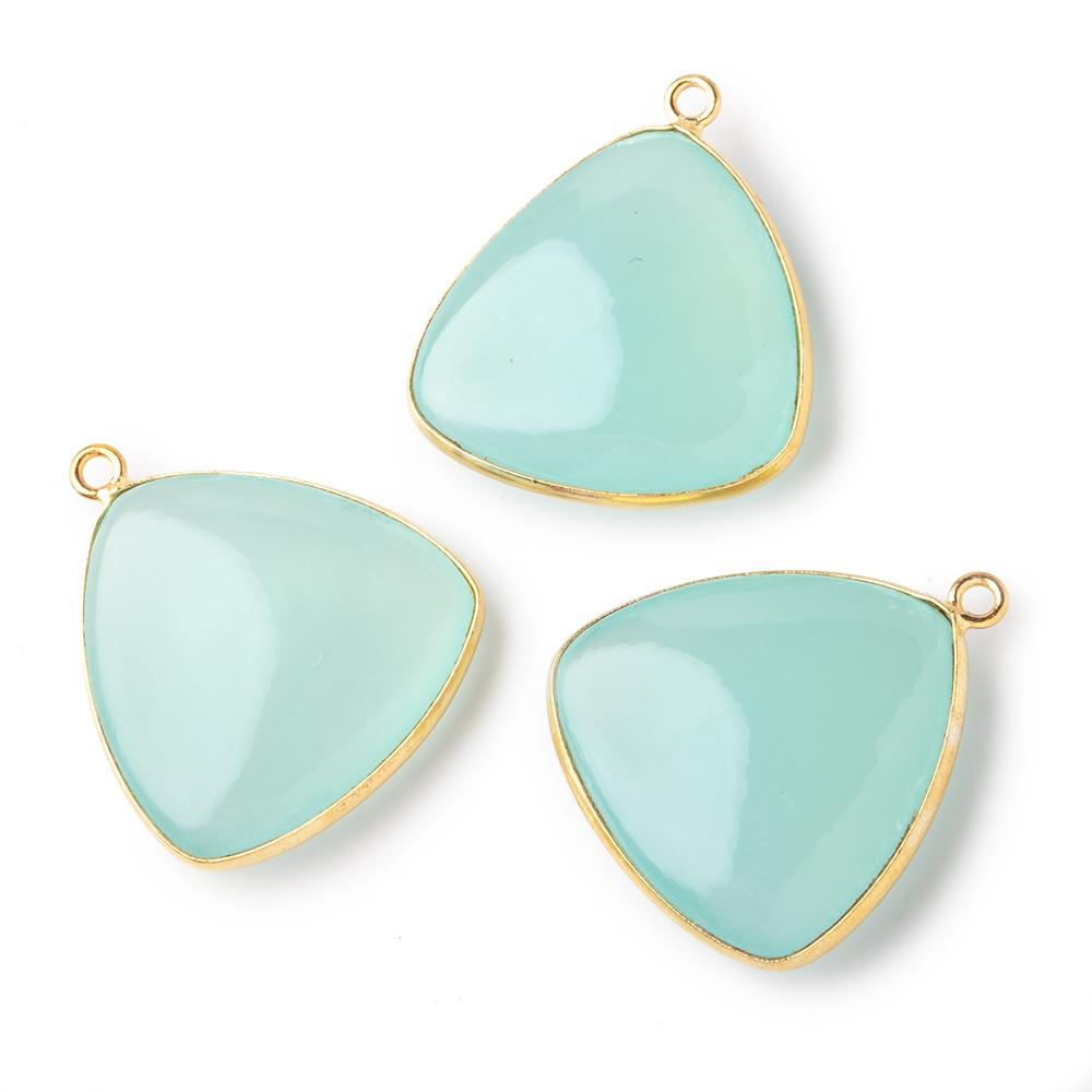 26mm Vermeil Bezel Seafoam Chalcedony Plain Triangle Pendant 1 piece - Beadsofcambay.com