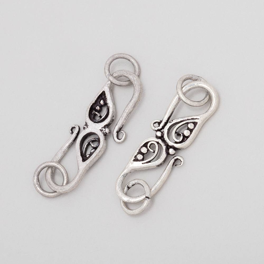 26x10mm Antiqued Sterling Silver S Hook with Paisley 1 piece - Beadsofcambay.com