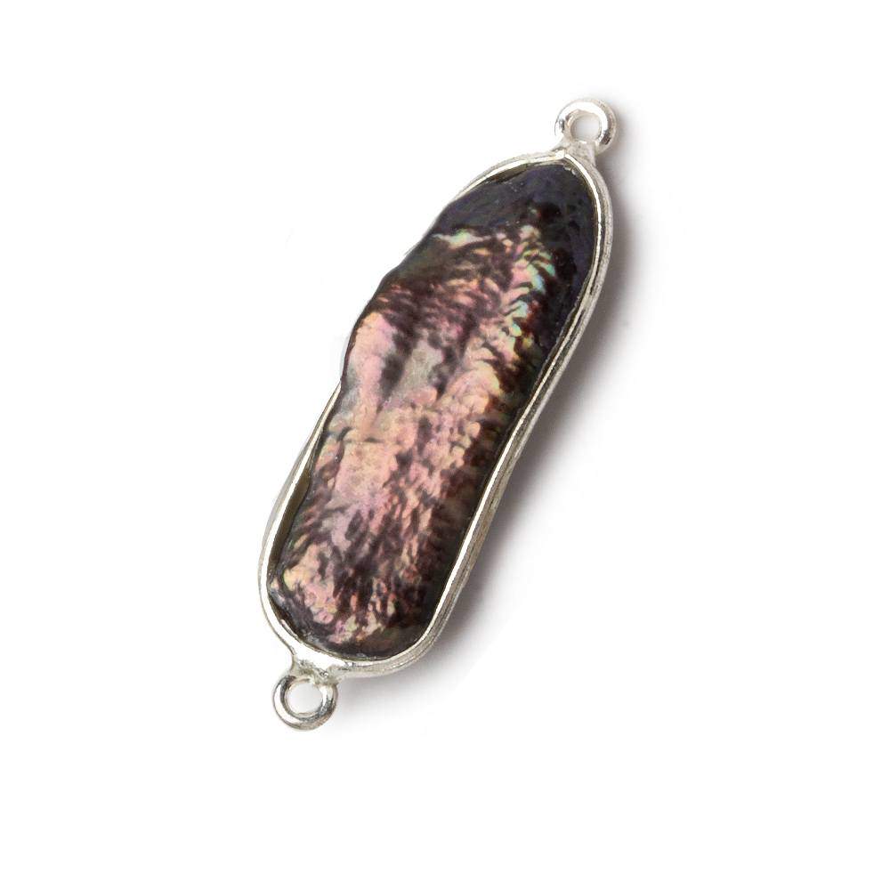 26x11mm Sterling Silver Bezel Peacock Biwa Pearl Connector 1 piece - Beadsofcambay.com