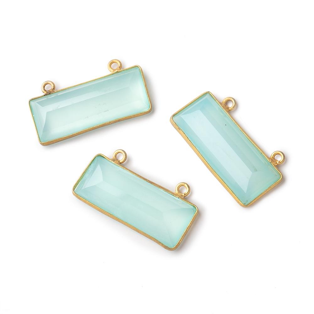26x11mm Vermeil Bezel Seafoam Chalcedony Emerald Cut Bar Connector 1 piece - Beadsofcambay.com