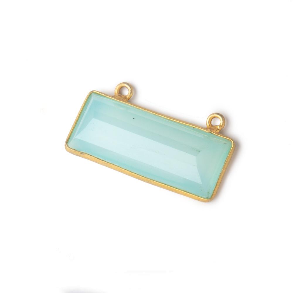 26x11mm Vermeil Bezel Seafoam Chalcedony Emerald Cut Bar Connector 1 piece - Beadsofcambay.com