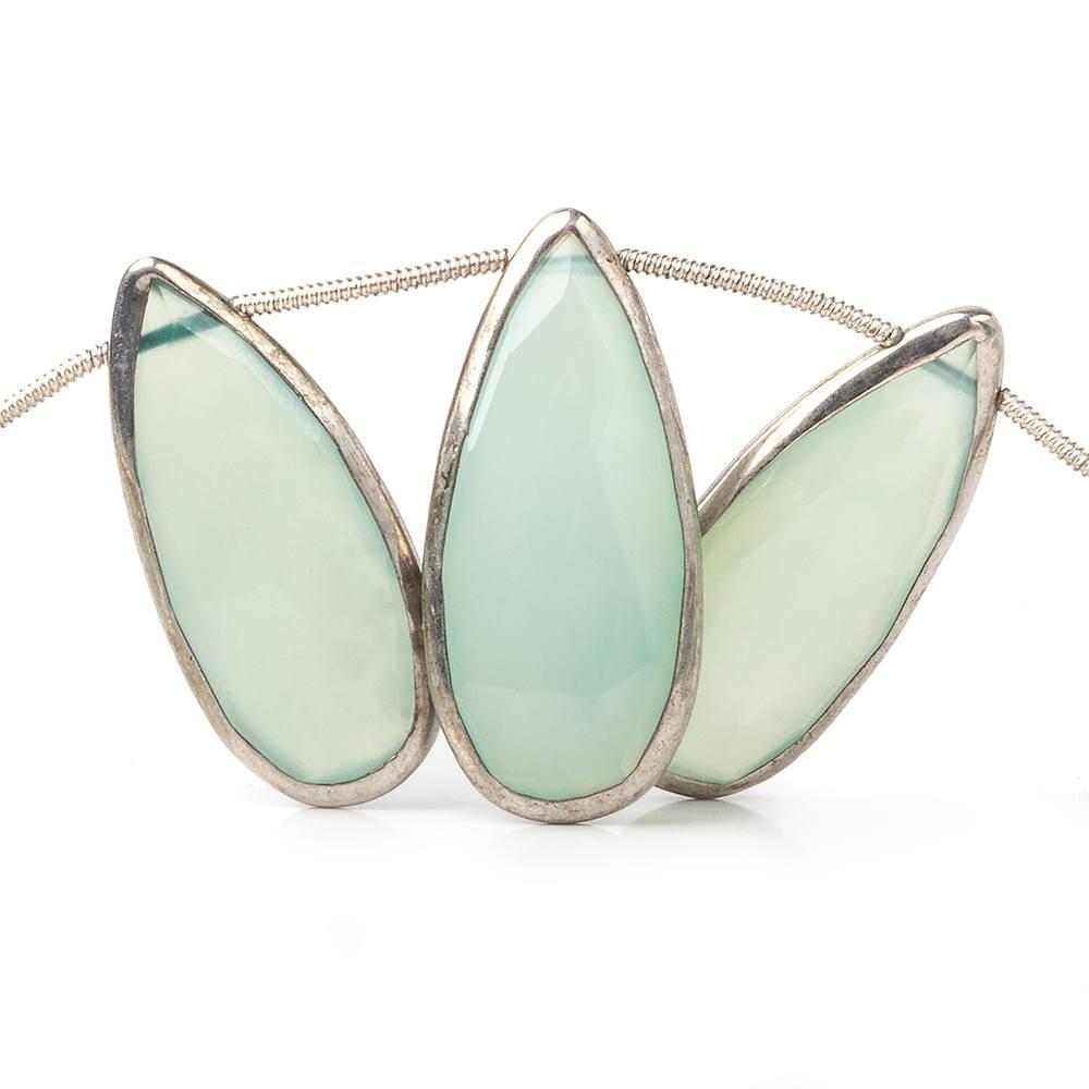 26x12-29x13mm Rhodium Bezeled Sea Blue Chalcedony Pears 8 inch 10 beads - Beadsofcambay.com