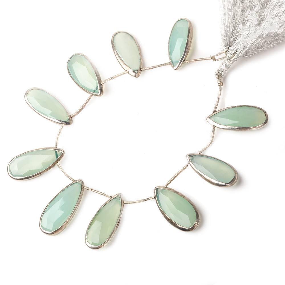 26x12-29x13mm Rhodium Bezeled Sea Blue Chalcedony Pears 8 inch 10 beads - Beadsofcambay.com