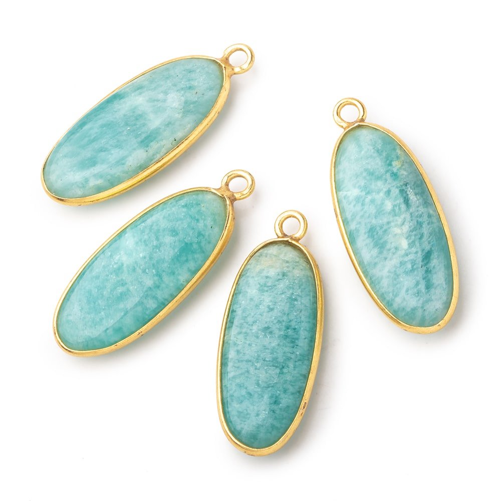 26x12mm Vermeil Bezel Amazonite Plain Oval Pendant 1 Focal Bead - Beadsofcambay.com