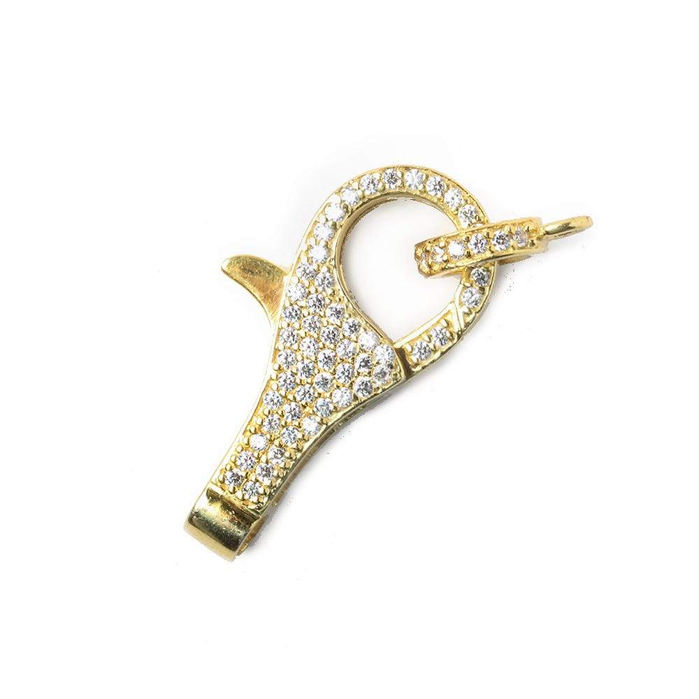 26x12mm Vermeil Pave CZ Lobster Clasp with CZ Ring 1 piece - Beadsofcambay.com