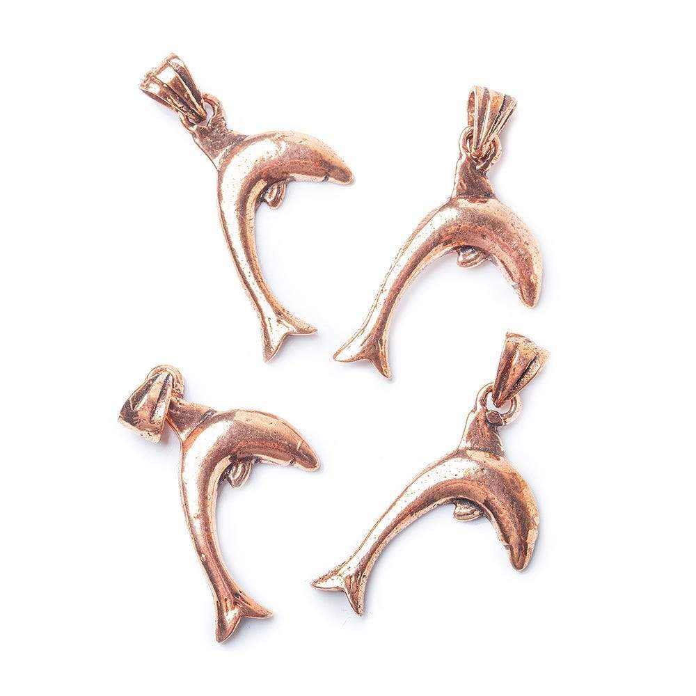 26x13mm Copper Finding Dolphin Charm on Bail Set of 4 - Beadsofcambay.com