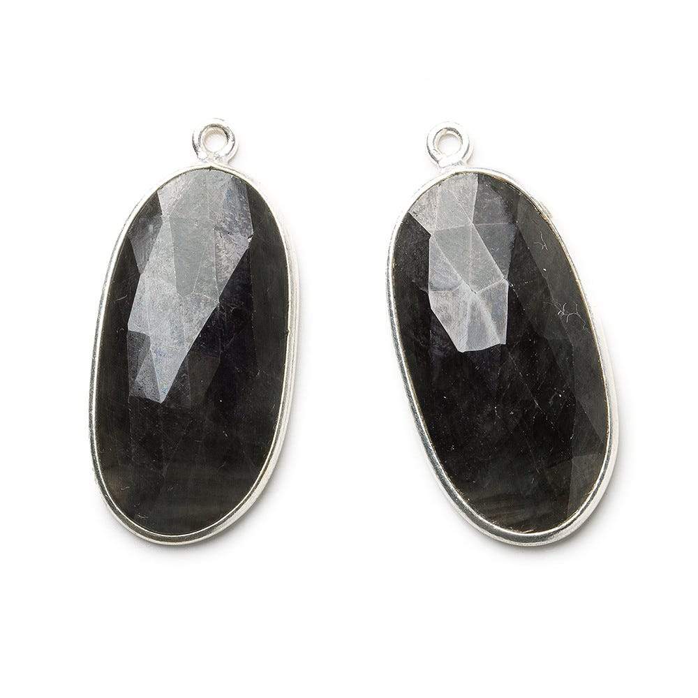 26x14mm Silver .925 Bezel Blue Sapphire faceted oval Pendant Set of 2 pieces - Beadsofcambay.com