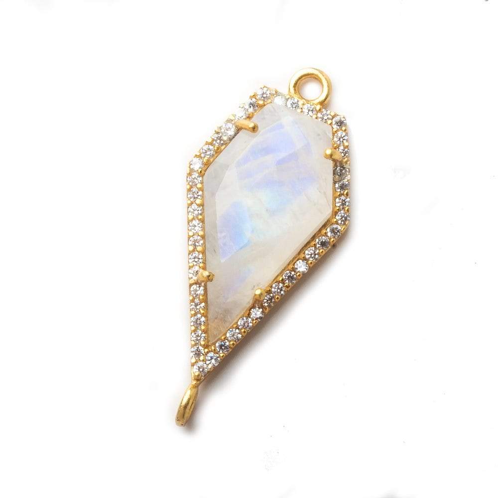 26x15mm Vermeil CZ Bezel Rainbow Moonstone Modified Shield Connector 1 piece - Beadsofcambay.com