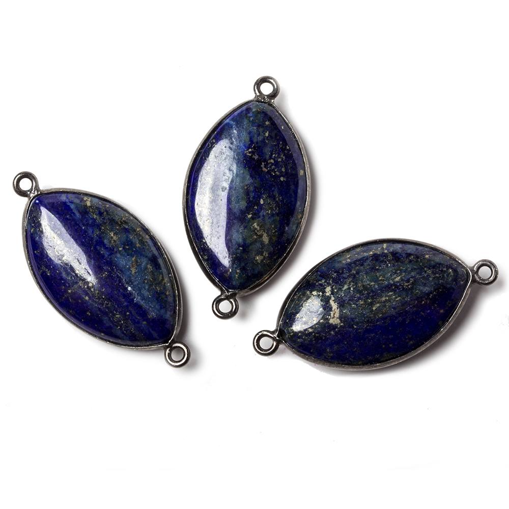 26x16mm Oxidized Silver Bezel Lapis Lazuli Marquise Connector 1 piece - Beadsofcambay.com