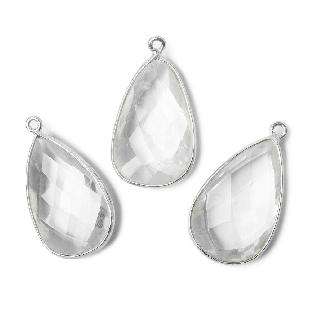 26x16mm Silver .925 Bezeled Crystal Quartz faceted Pear Focal Pendant - Beadsofcambay.com